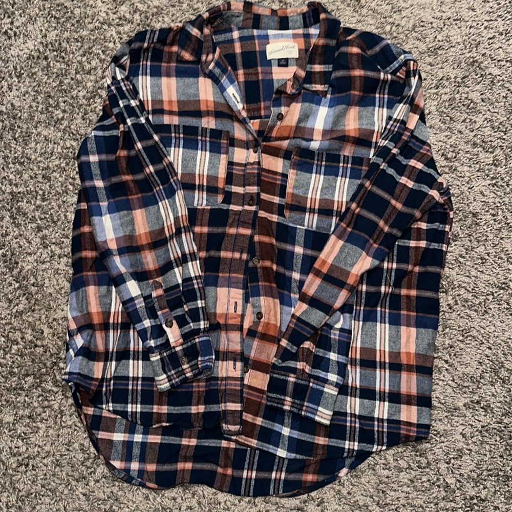 Navy Blue, Orange, Salmon Flannel Size M